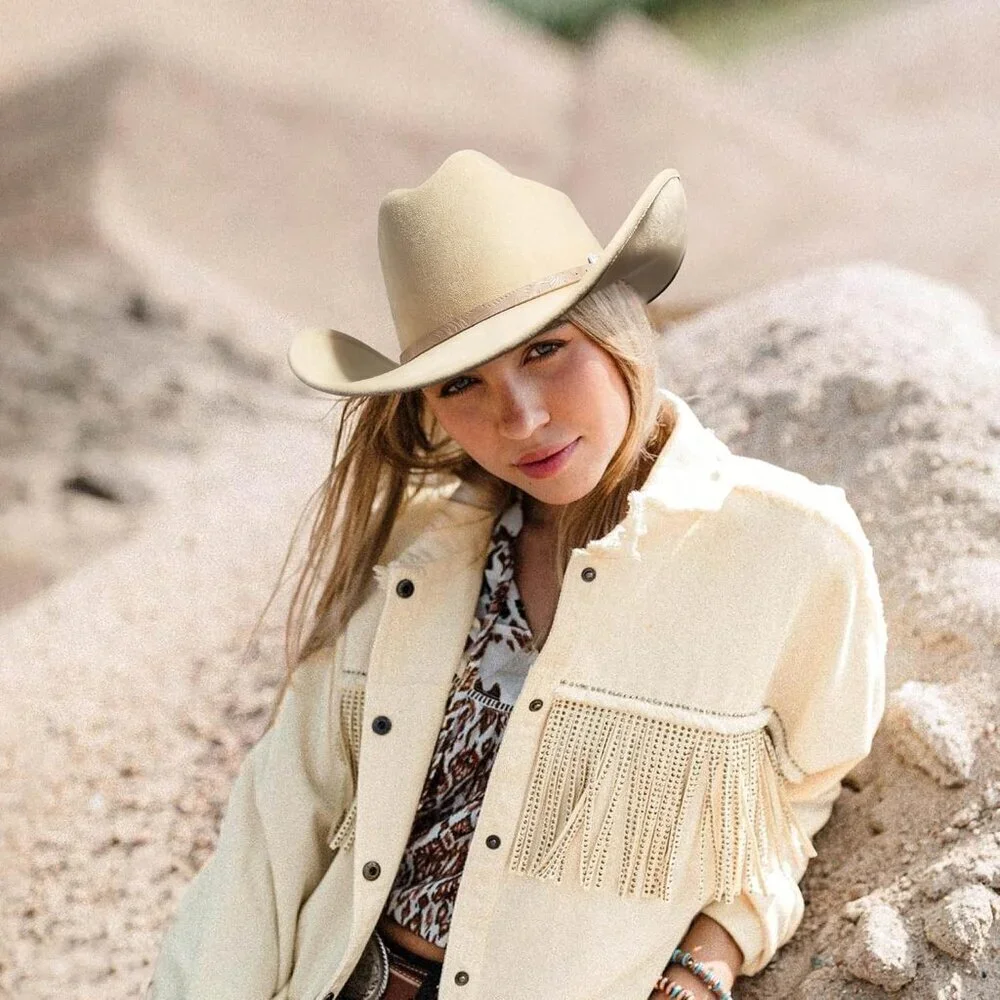 Women Buckskin Tan Cowgirl Shape Able Wide Brim Felt Cattleman Western Hats